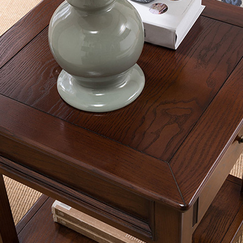 Lving Room Square Wood Top End Table Double Tier 4 Legs Side Table