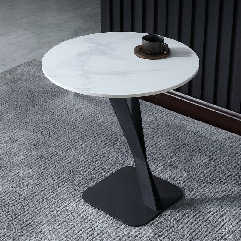 Pedestal Base Design Black Metal White/white Gold/black SLATE Top Round Side Table