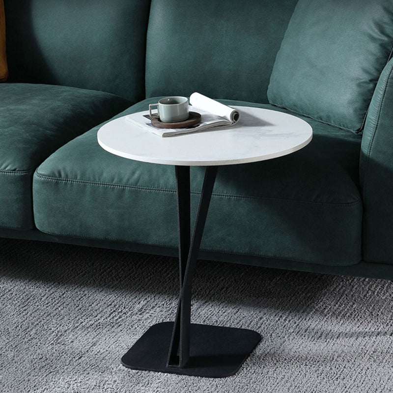 Pedestal Base Design Black Metal White/white Gold/black SLATE Top Round Side Table