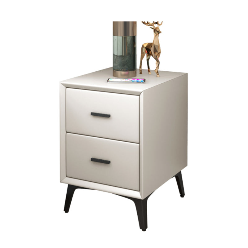 Leather Nightstand with 4 Black Legs Glam Night Table with Drawers