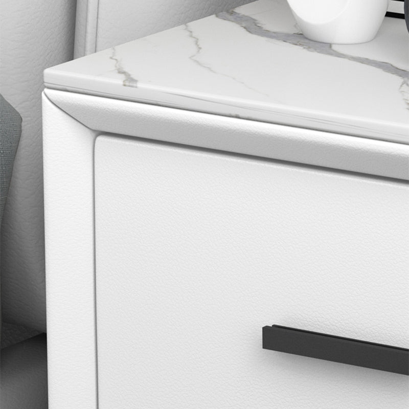 Leather Nightstand with 4 Black Legs Glam Night Table with Drawers