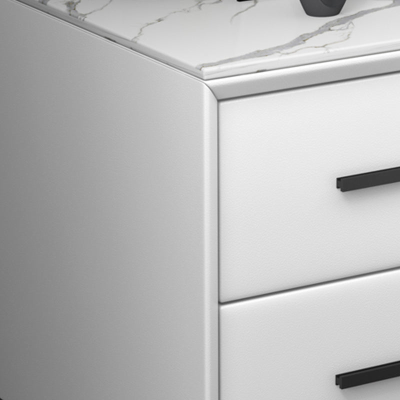 Leather Nightstand with 4 Black Legs Glam Night Table with Drawers