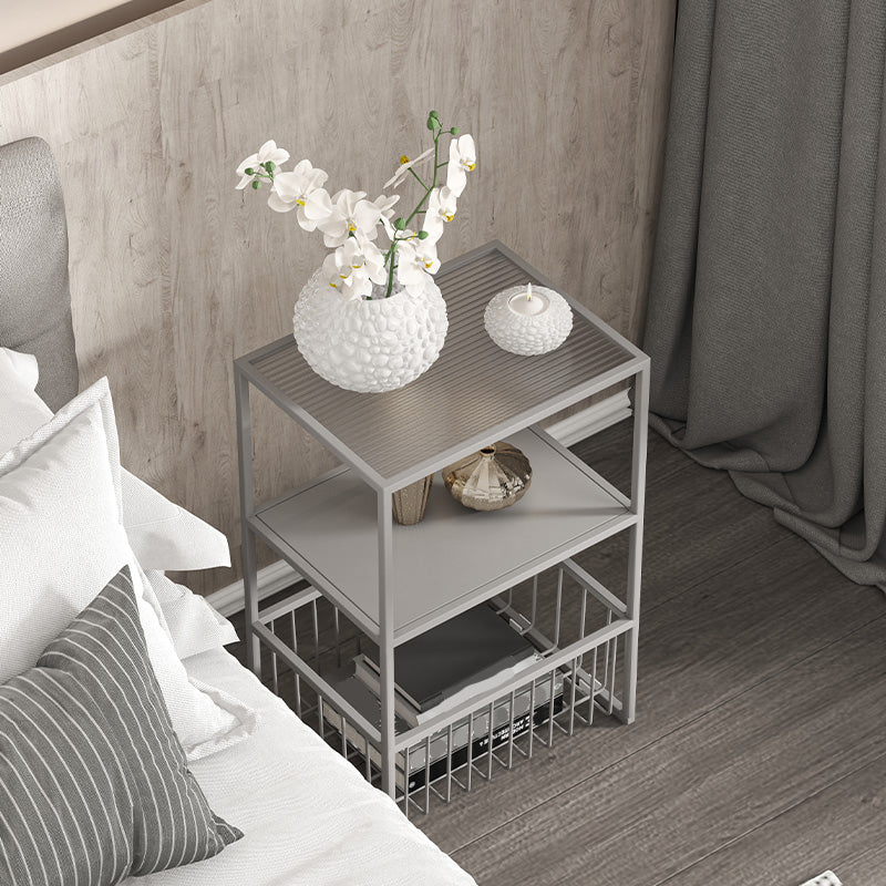 Contemporary Open Storage Nightstand Metal Night Table with Shelves
