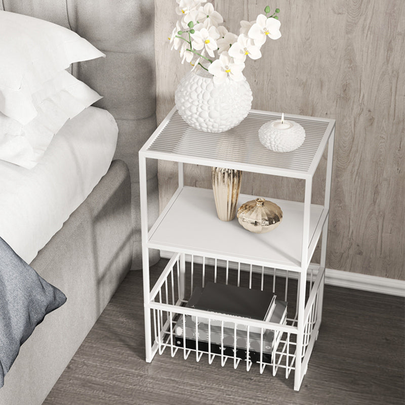 Contemporary Open Storage Nightstand Metal Night Table with Shelves