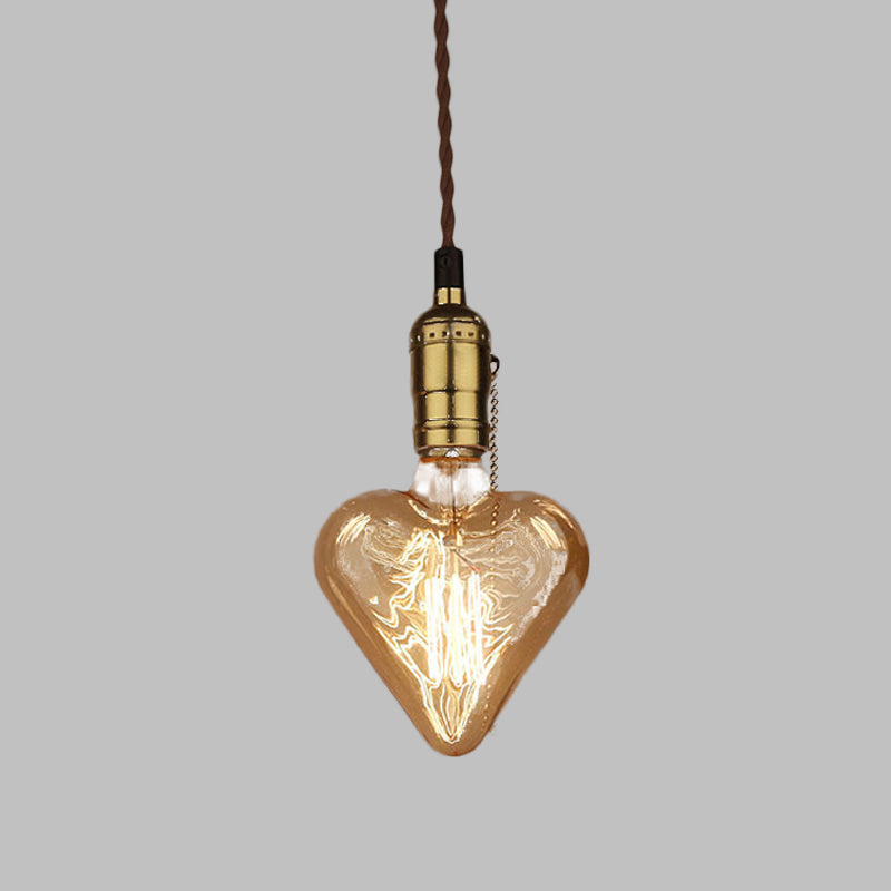 Iluminación de forma de corazón industrial lámpara colgante colgante de vidrio ámbar de 1 luces en latón