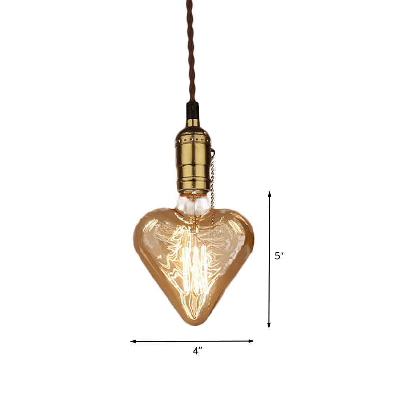 Iluminación de forma de corazón industrial lámpara colgante colgante de vidrio ámbar de 1 luces en latón