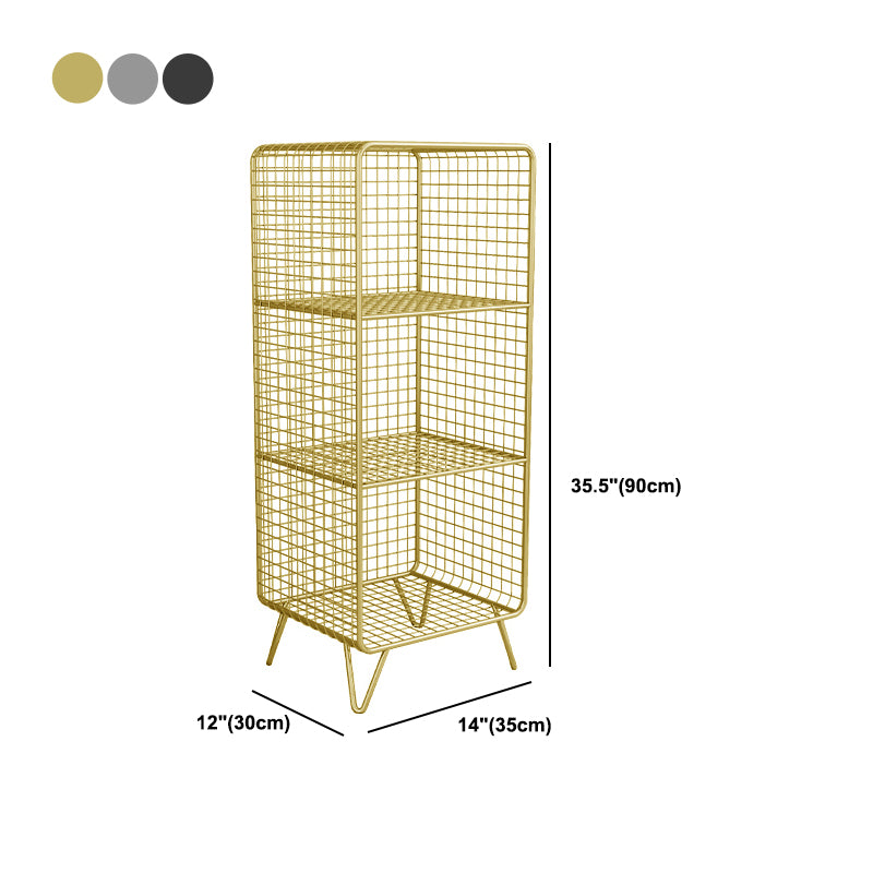 Metal Nightstand with Legs Glam Night Table with Shelves in Silver/Gold/Black