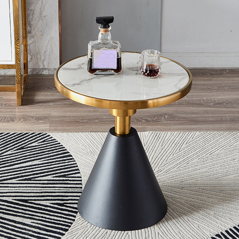 Glam Glossy Marble/Stone Top End Table Stainless Steel Pedestal Sofa Side Table