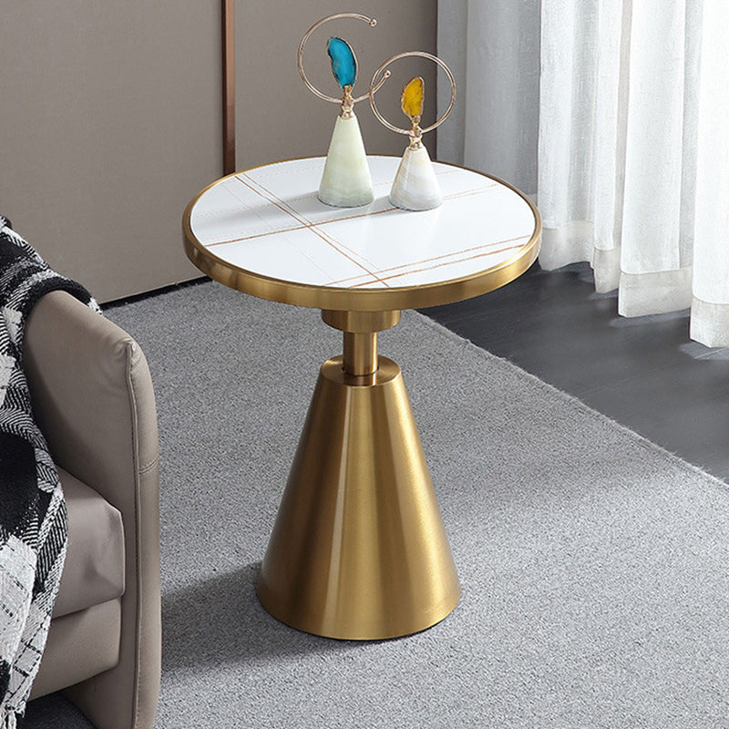 Glam Glossy Marble/Stone Top End Table Stainless Steel Pedestal Sofa Side Table