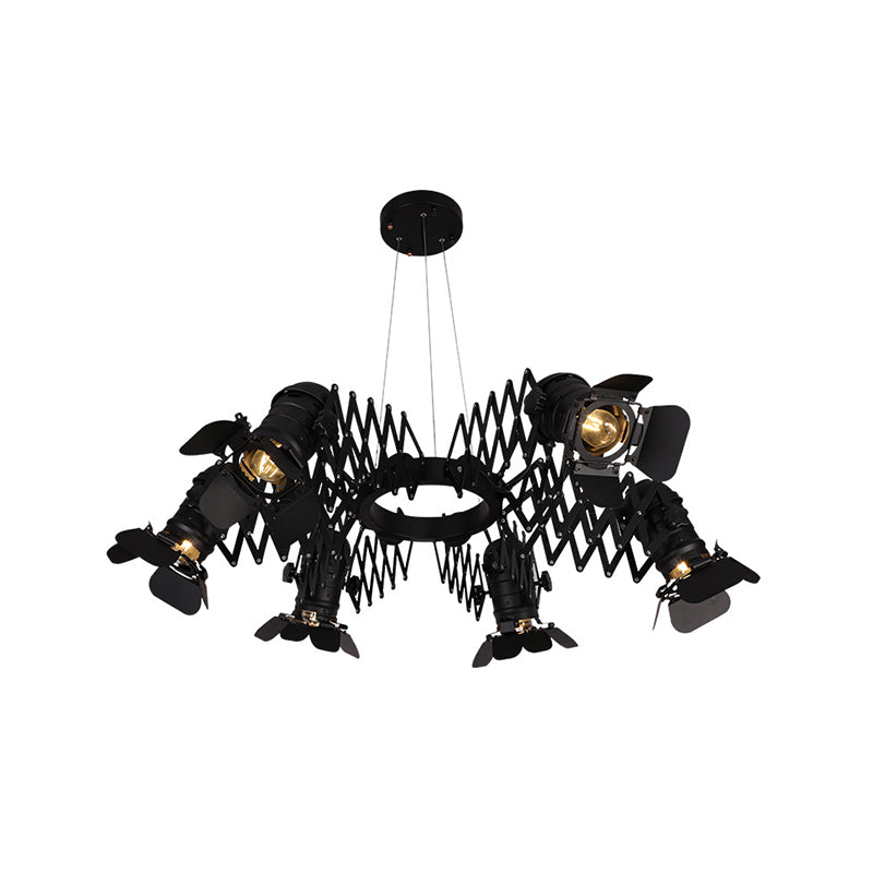 Black 5 Heads Spotlight Art Deco Iron Camera Chandelier Pendant Lamp with Telescopic Arm