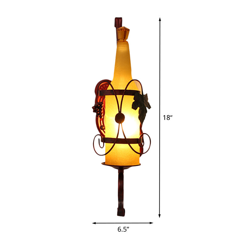 1 bouteille de tête Éclairage d'éclairage vintage cuivre en verre jaune en verre mural mural de lampe avec conception de casier à vin
