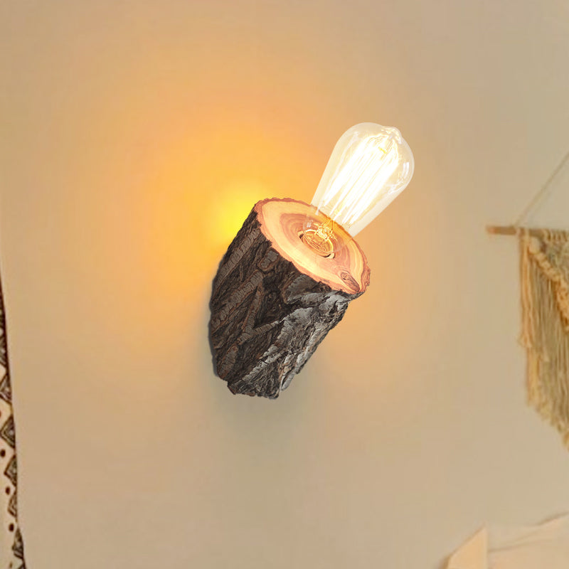 Wood Chamfered Tube Sconce Lighting Farmhouse 1 Bulb Corridor Wall Lamp Fixture in Beige