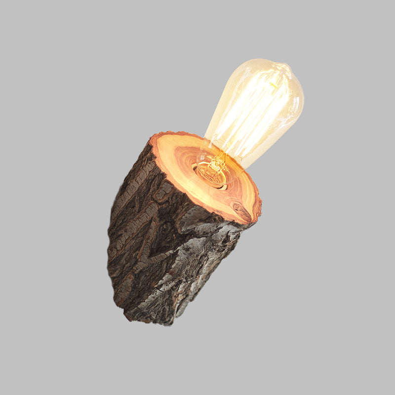 Wood Chamfered Tube Sconce Lighting Farmhouse 1 Bulb Corridor Wall Lamp Fixture in Beige