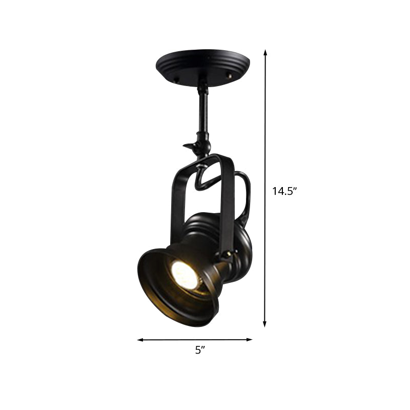 Industrial Style Camera Semi Flush Light Halterung 1-Light Metal Spotlight Flush Mount Lamp in Schwarz mit Henkel