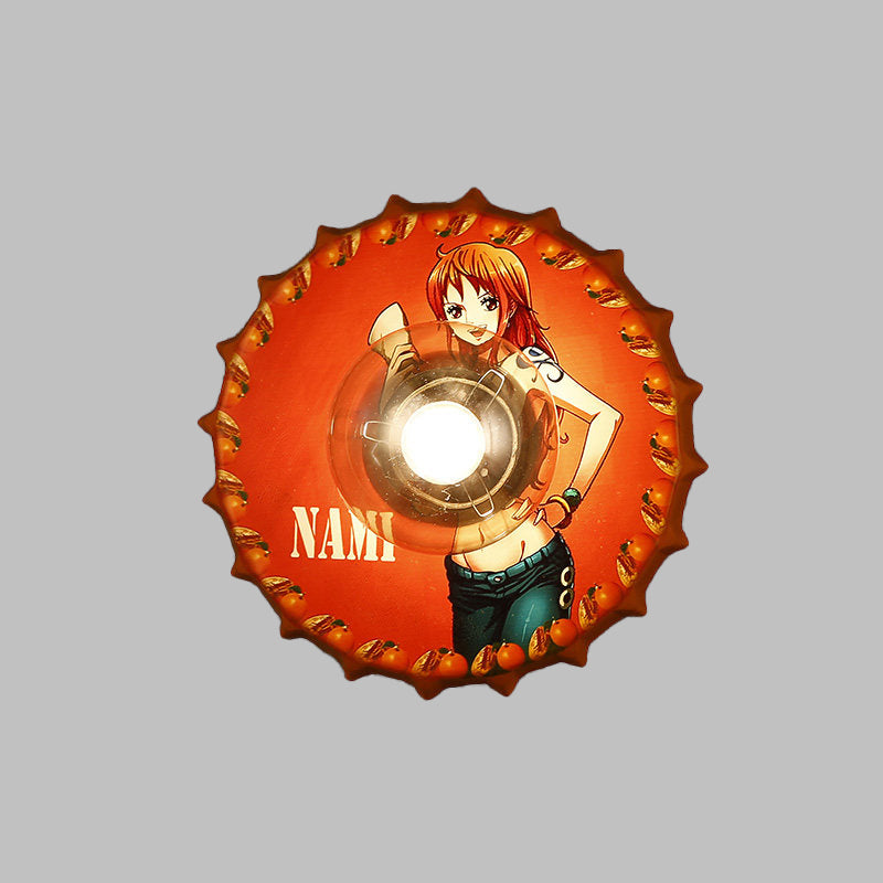 Luminación de tapa de la botella de metal iluminación vintage de 1 luce lámpara de montaje en la pared de la pared en rojo/negro/azul con patrón de princesa