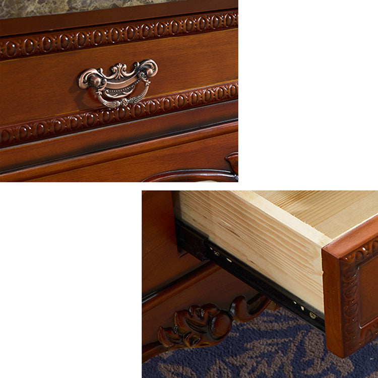 Brown Traditional Style TV Stand Oak Wood TV Cabinet with 2 Drawers