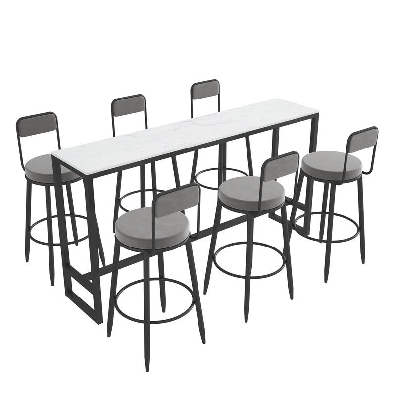 Rectangle Stone Bar Dining Table Modern Bar Table with Trestle Base in Black