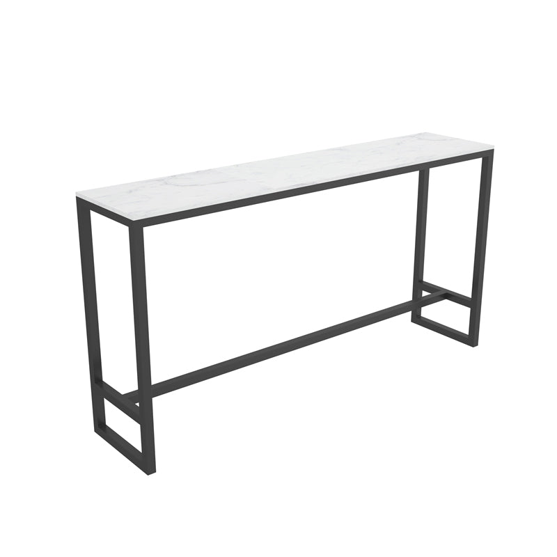 Rectangle Stone Bar Dining Table Modern Bar Table with Trestle Base in Black