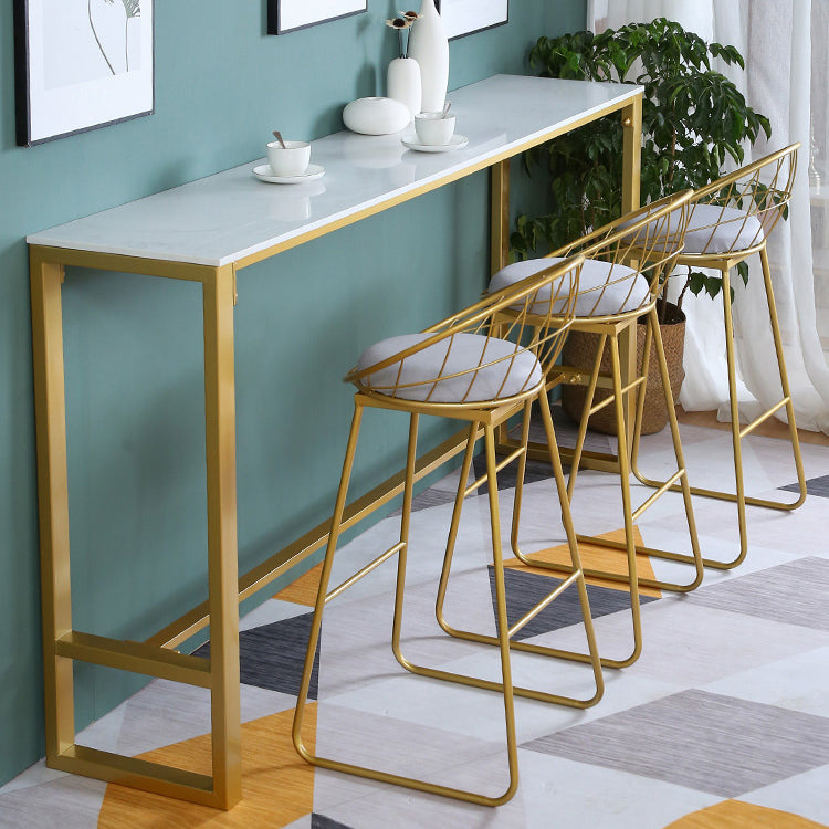 1/4/7 Pieces Glam Iron Bar Table Set Rectangle White Faux Marble Bistro Set with Footrest