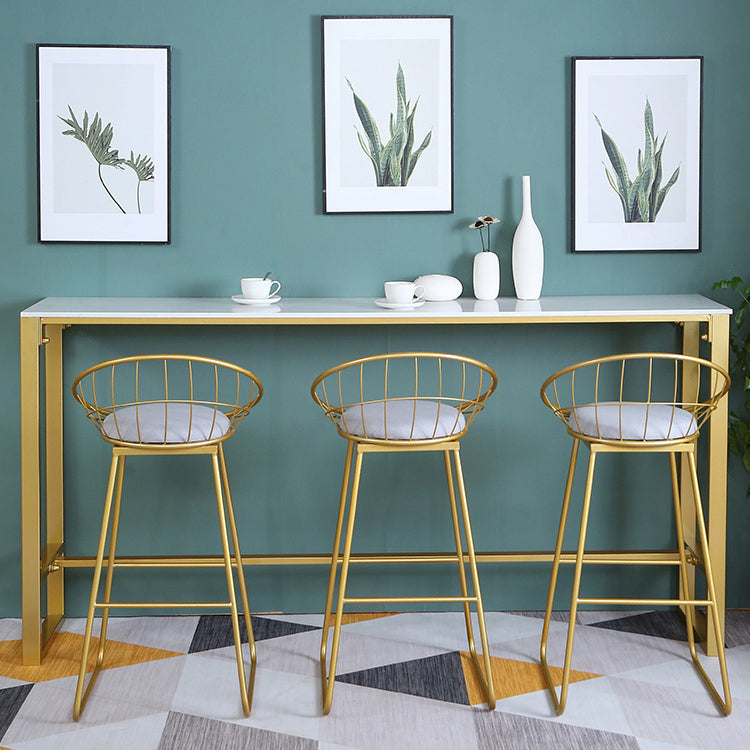 1/4/7 Pieces Glam Iron Bar Table Set Rectangle White Faux Marble Bistro Set with Footrest