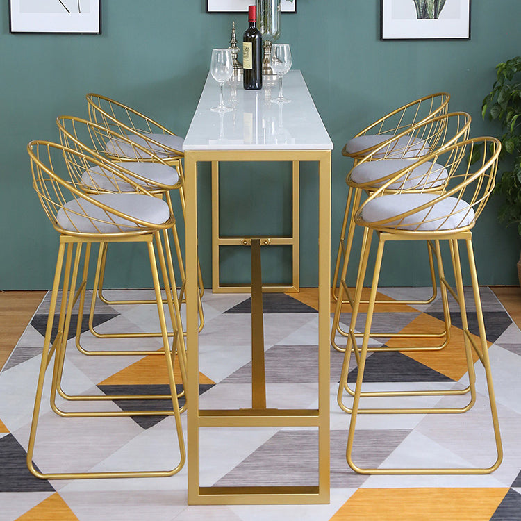 1/4/7 Pieces Glam Iron Bar Table Set Rectangle White Faux Marble Bistro Set with Footrest