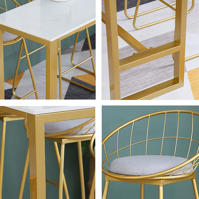 1/4/7 Pieces Glam Iron Bar Table Set Rectangle White Faux Marble Bistro Set with Footrest