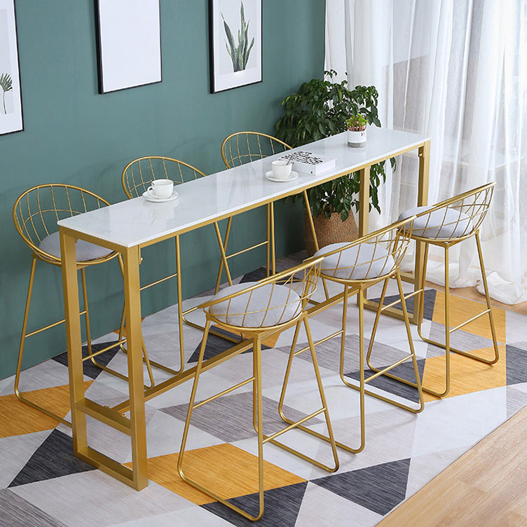 1/4/7 Pieces Glam Iron Bar Table Set Rectangle White Faux Marble Bistro Set with Footrest