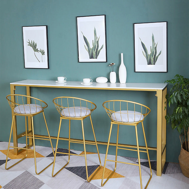 1/4/7 Pieces Glam Iron Bar Table Set Rectangle White Faux Marble Bistro Set with Footrest