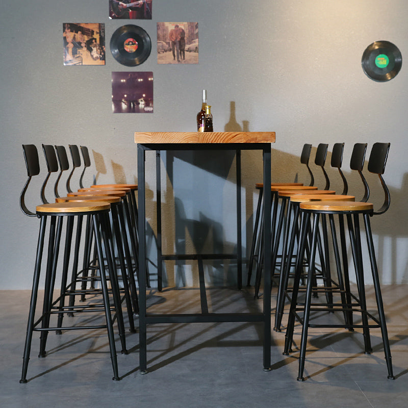 Industrial Rectangle Solid Wood Bar Table Set 1/11 Pieces Counter Table with High Stools