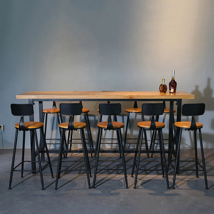 Industrial Rectangle Solid Wood Bar Table Set 1/11 Pieces Counter Table with High Stools
