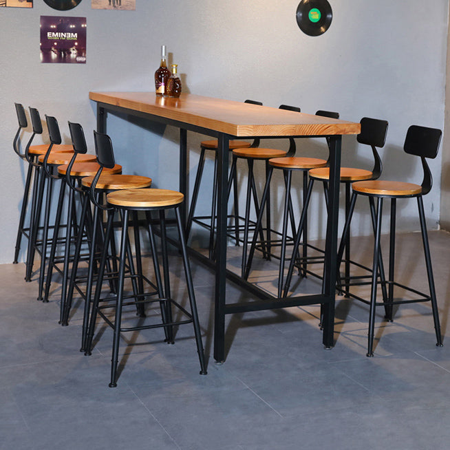 Industrial Rectangle Solid Wood Bar Table Set 1/11 Pieces Counter Table with High Stools