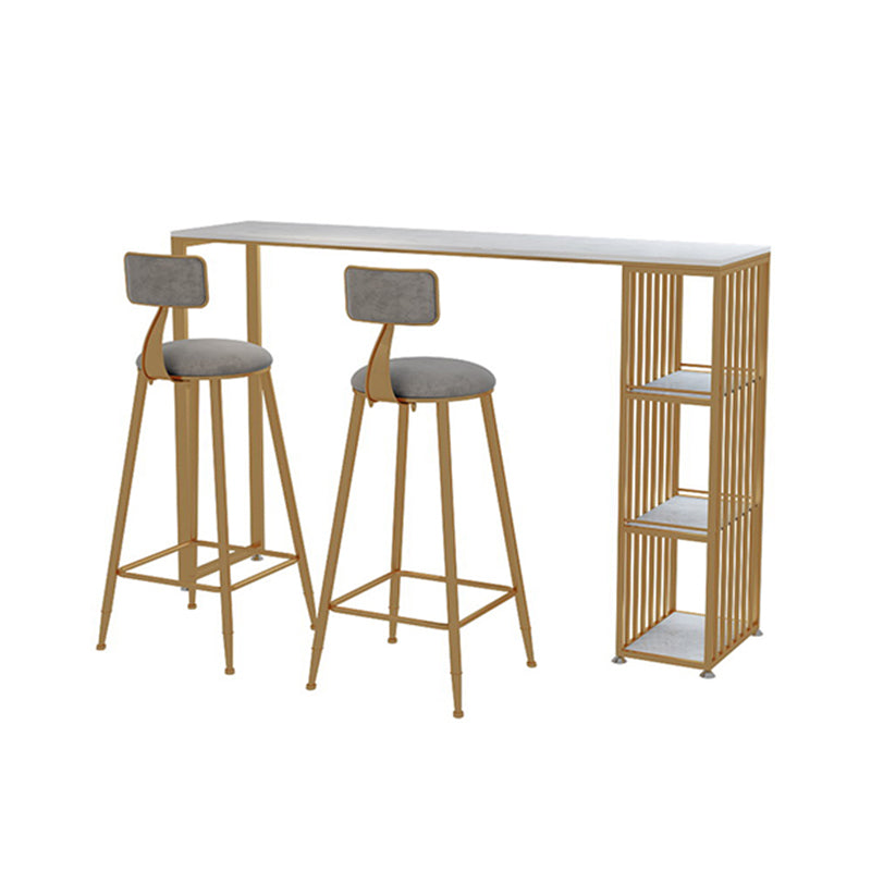 Glam Rectangle Bar Set Storage 1/2/3 Pieces Stone Counter Height Set in Gold