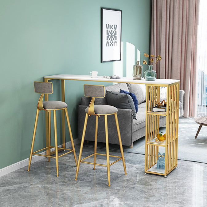 Glam Rectangle Bar Set Storage 1/2/3 Pieces Stone Counter Height Set in Gold