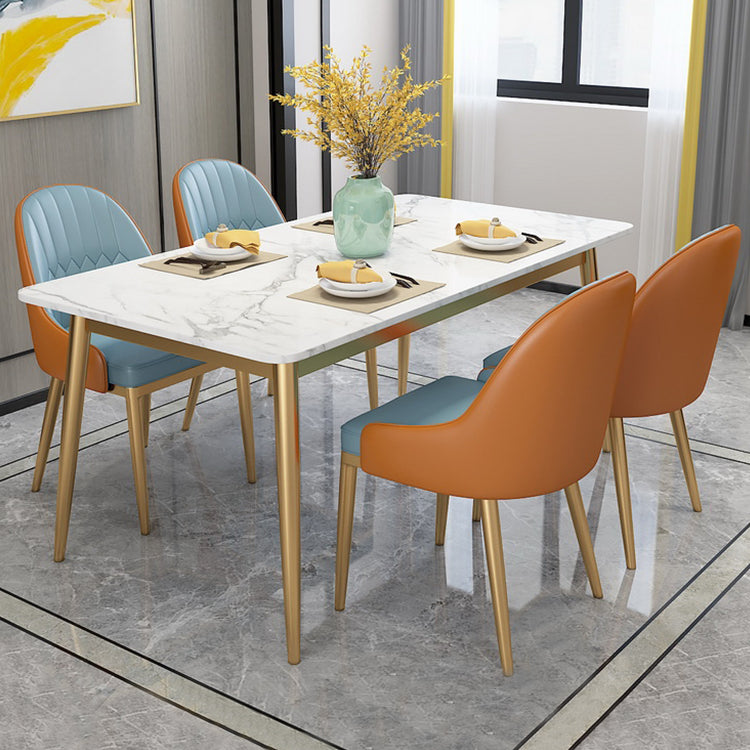 Stone Top Dining Table Set 1/2/5 Pieces Glam Rectangle Dinette Set in White
