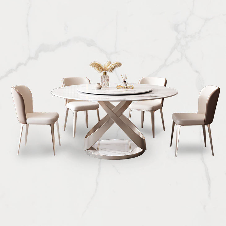 Modern Leather Dining Set 1/4/5/7 Pieces Round Dining Table and Chairs