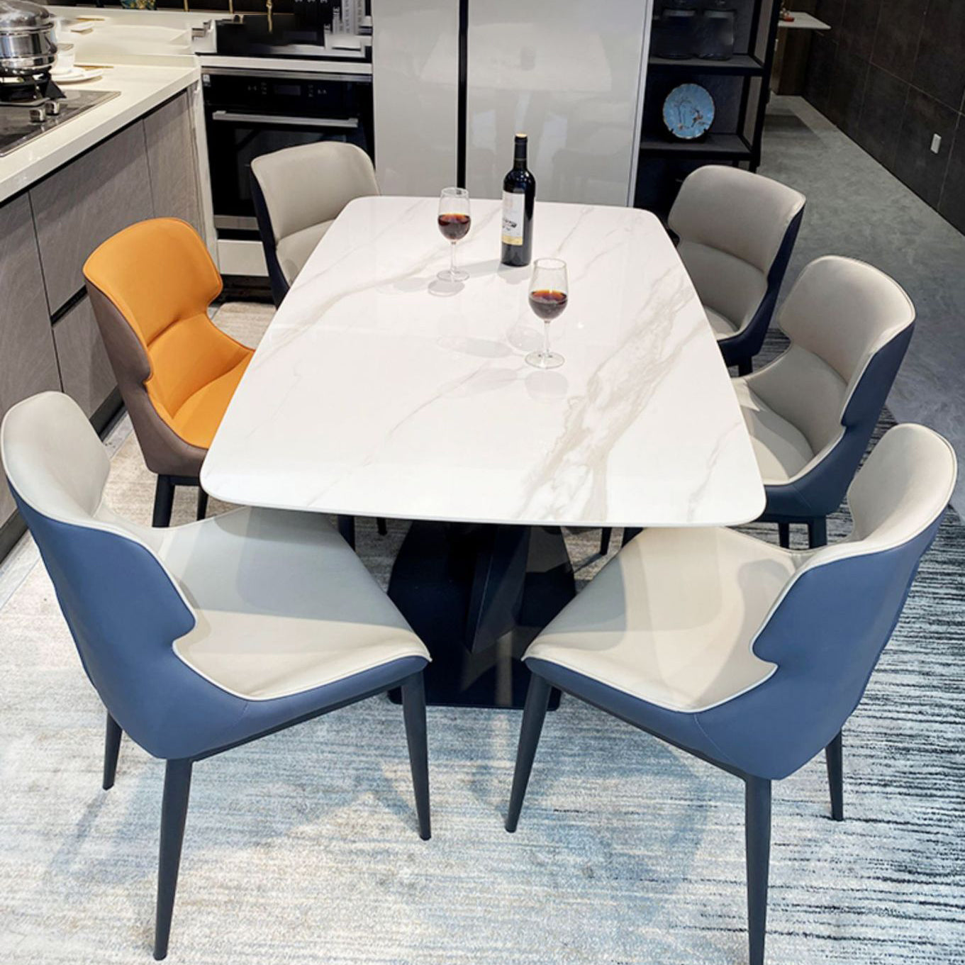 Rectangle Modern Stone Table Standard Height Dining Table with Pedestal Base