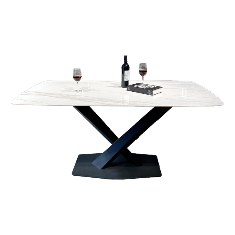 Rectangle Modern Stone Table Standard Height Dining Table with Pedestal Base