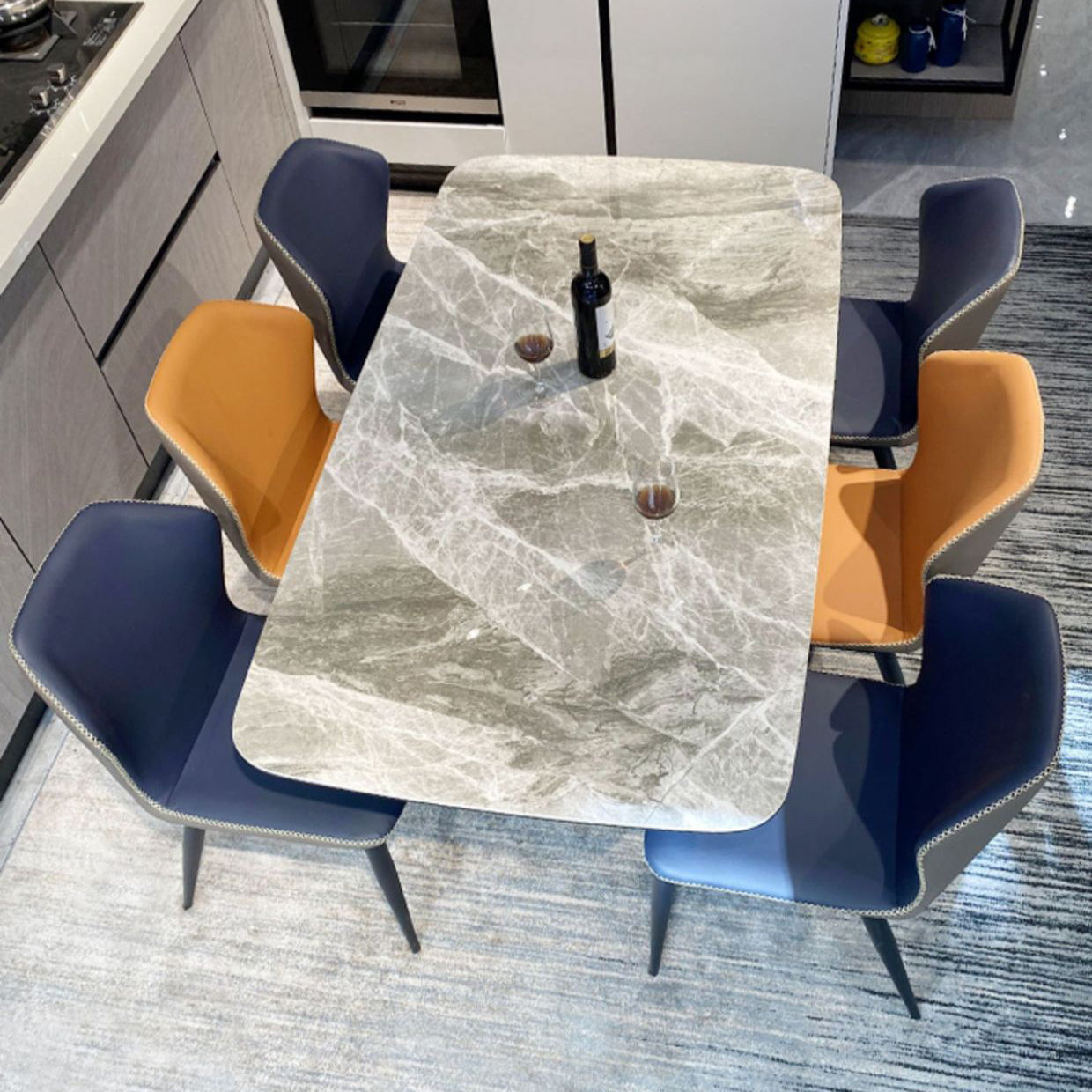 Rectangle Modern Stone Table Standard Height Dining Table with Pedestal Base