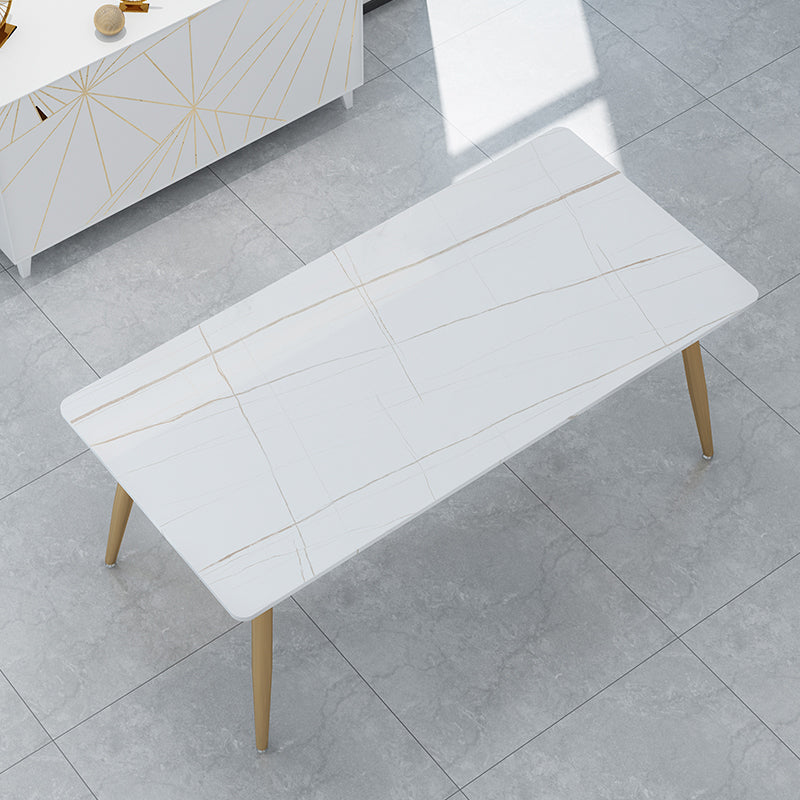 Stone Top Gold Base Dinner Room Kitchen Table Traditional Luxury Rectangle Dining Table