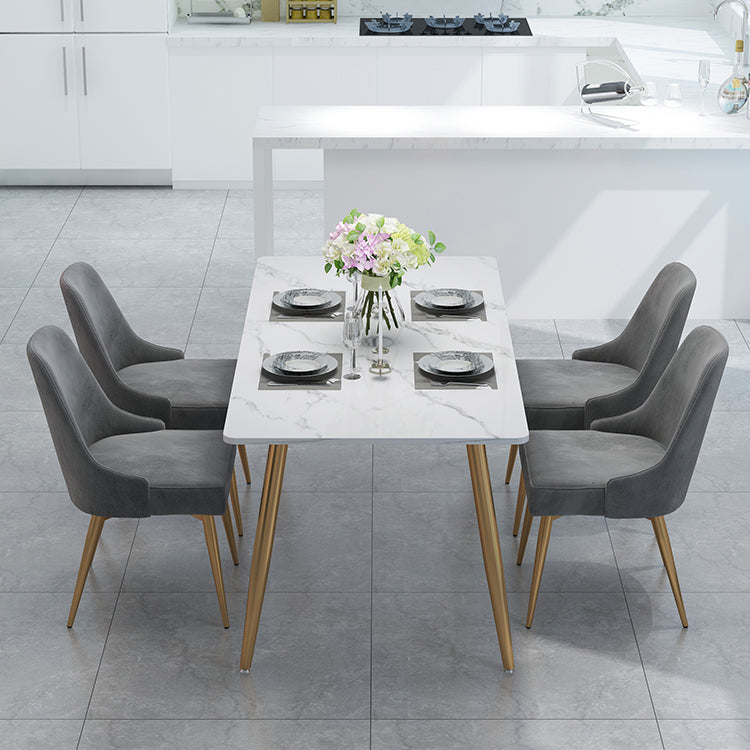 Stone Top Gold Base Dinner Room Kitchen Table Traditional Luxury Rectangle Dining Table