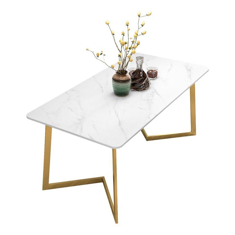 Traditional Luxury Dining Table Sintered Stone Rectangle Table with Gold Base