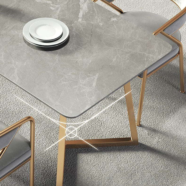 Traditional Luxury Dining Table Sintered Stone Rectangle Table with Gold Base
