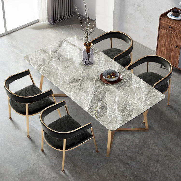 Traditional Luxury Dining Table Sintered Stone Rectangle Table with Gold Base