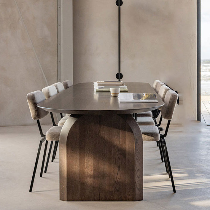 Pine Solid Wood Dining Table Modern Oval Dining Table with Double Pedestal