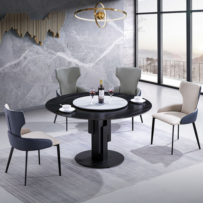 Round Modern Stone Table Standard Height Dining Table with Pedestal Base