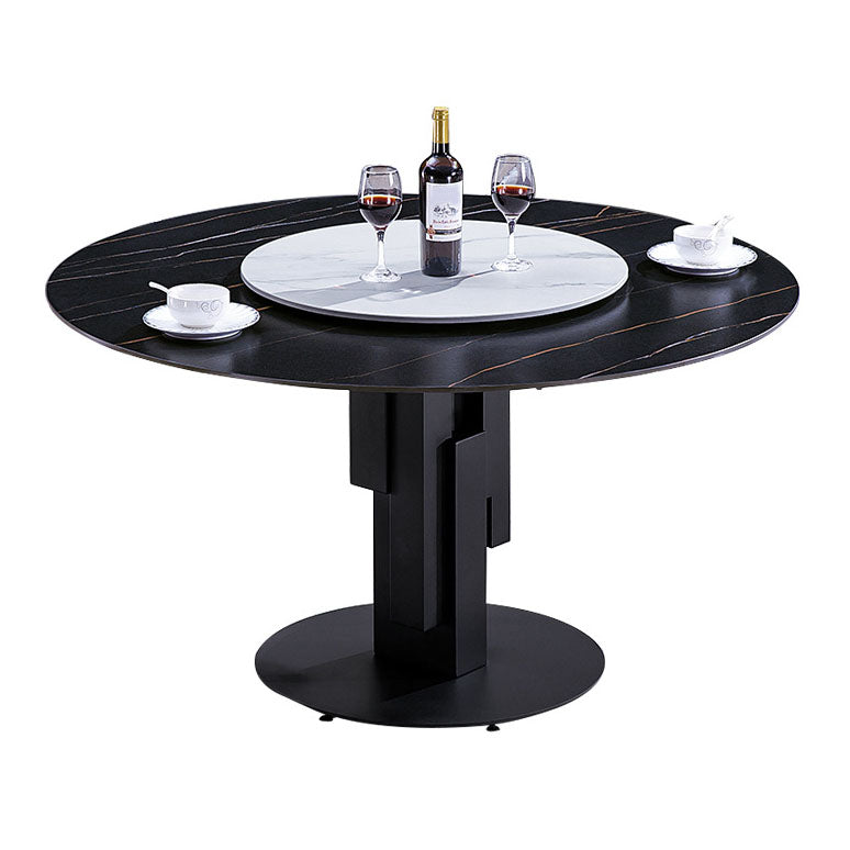 Round Modern Stone Table Standard Height Dining Table with Pedestal Base