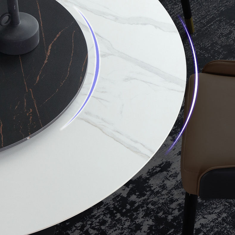 Round Modern Stone Table Standard Height Dining Table with Pedestal Base