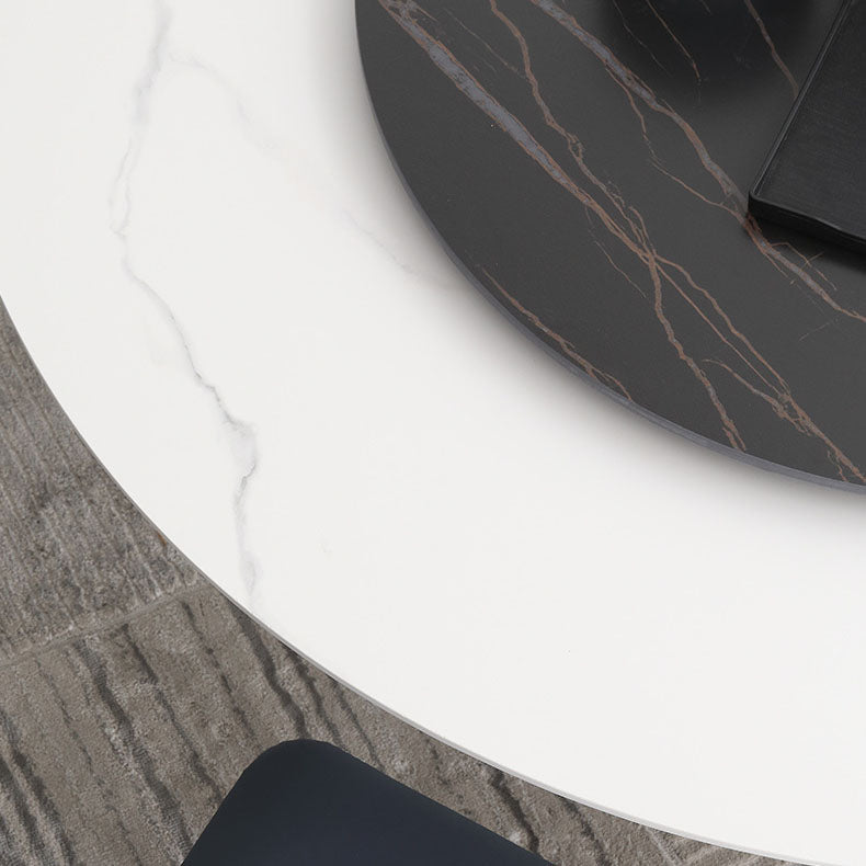 Round Modern Stone Table Standard Height Dining Table with Pedestal Base