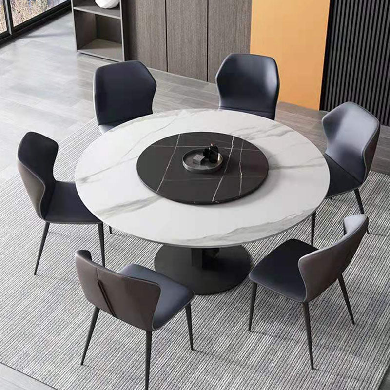 Round Modern Stone Table Standard Height Dining Table with Pedestal Base
