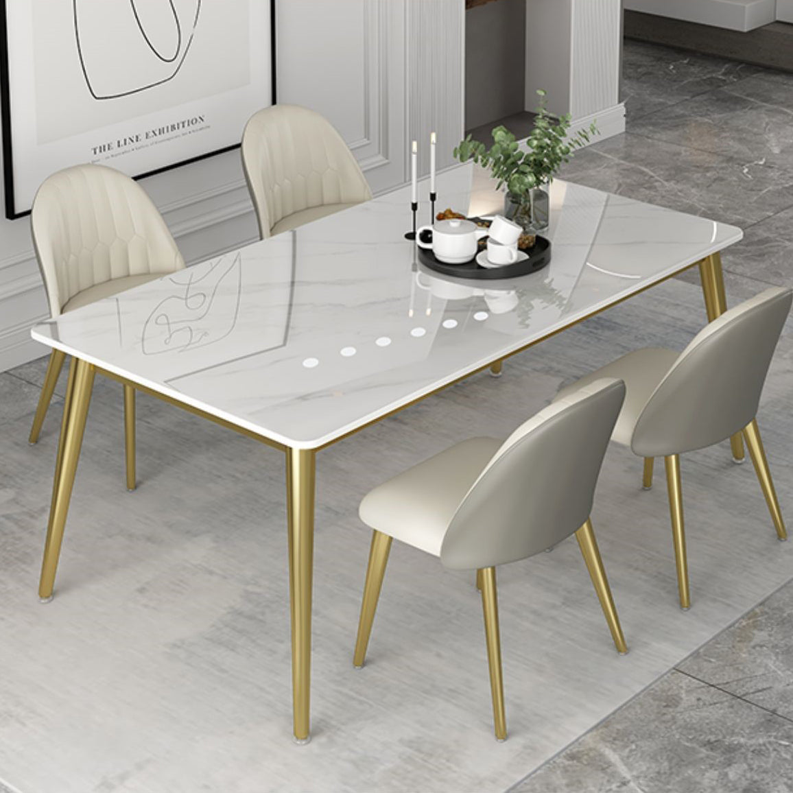 Traditional Luxury 4 Legs Furniture Stone Dining Table for Dining Room